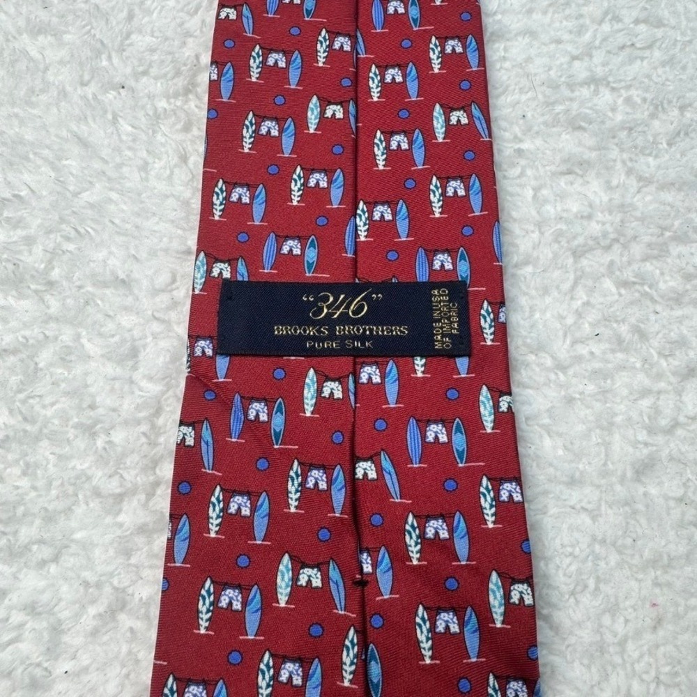 Brooks Brothers Tie Mens One Size Red Silk Surfboard Swim Trunk Nautical Surf